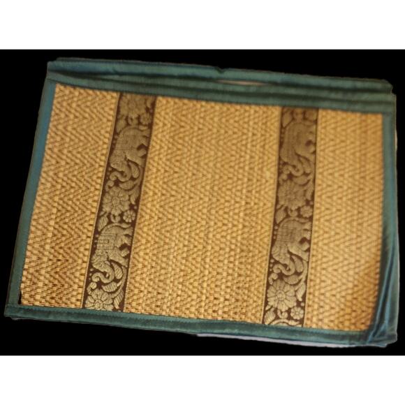 Thai Coasters Placemats Turquoise Mat Silk Reed Elephant Table Brown Color Set 6 - Picture 3 of 4